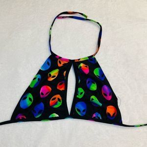 Neon/Black Alien Print Rave Tie Top S S